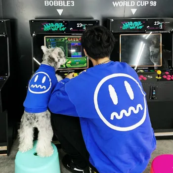 

Autumn and winter pet clothes have smiley design print tide brand parent-child loaded French bulldog pets hoodie sweater medium