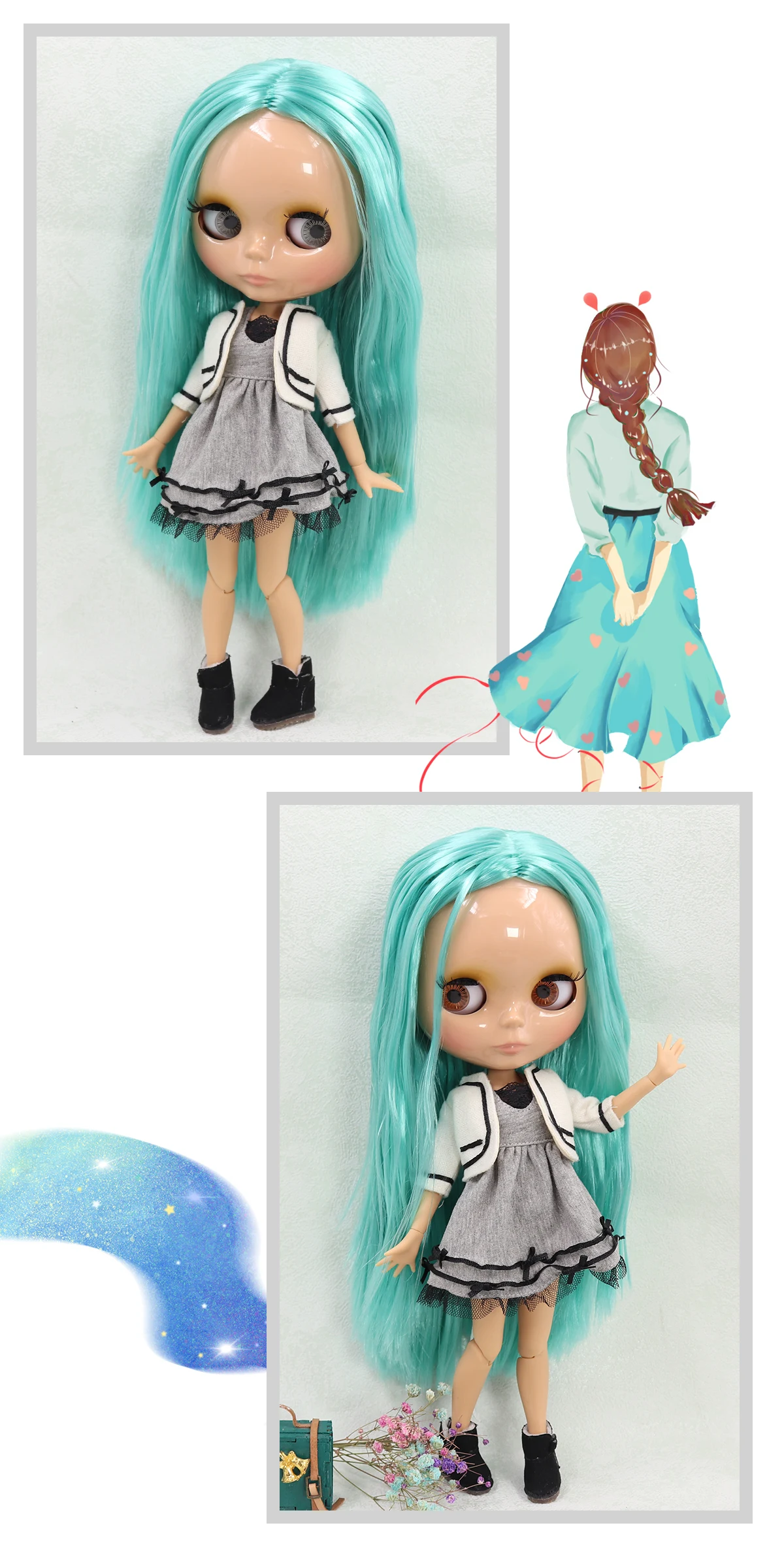 Neo Blythe Doll Grey Dress with White Coat 1