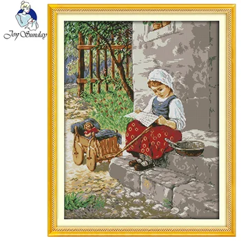 

Peasant girl counted cross stitch kits DMC 14CT printed canvas scenery pattern embroidery needlework sets handicraft home decor