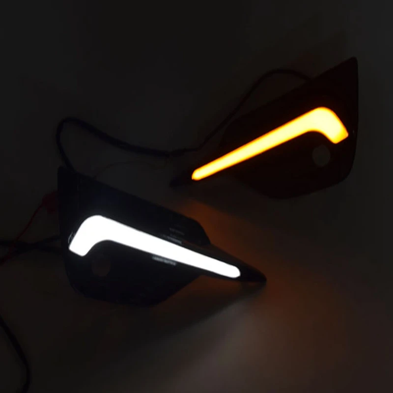 Автомобильный светодиодный дневной светильник для Nissan Qashqai динамического отложным воротником желтый сигнал дневные ходовые огни 12В светодиодный противотуманный фонарь