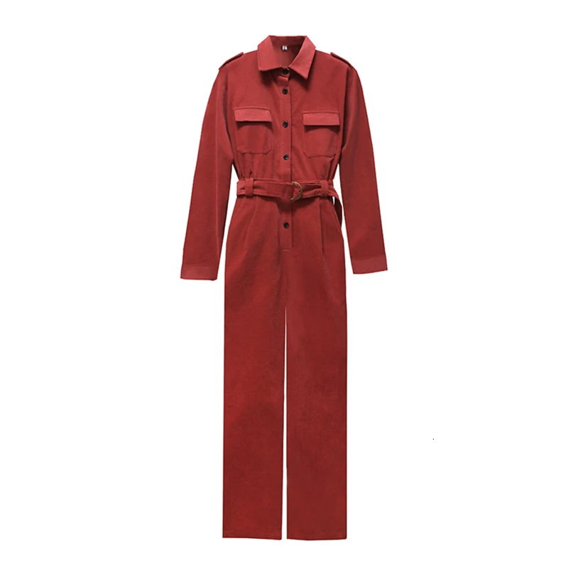 TWOTWINSTYLE Casual Women's Jumpsuit Lapel Collar Long Sleeve High Waist Sashes Pocket Jumpsuits Female Autumn Fashion New