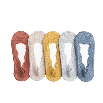 

Summer women girl Silica Gel Lace Boat Socks Invisible Cotton Sole Non-slip Antiskid Slippers Anti-Slip Sock