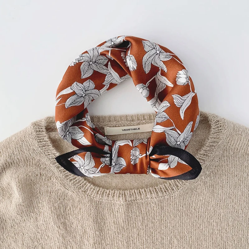 

Luna&Dolphin Women Small Scarves 53x53 100% Real Silk White Flower Bandana Headbands Scarf Kerchief Hijab Decorative Scarf Shawl