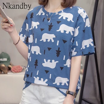 

Plus Size Cotton Tops Tshirts Women 2020 Summer Casual Loose Animal Print Cute Short Sleeve Ladies T-shirt Oversized Clothes
