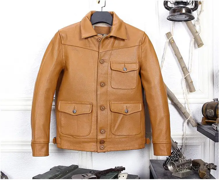 Top 2019 Dark Brown Men Japan Style Short Casual Leather Jacket Plus Size 3XL Genuine Cowhide Autumn Slim Leather COat FREE SHIPPING 12