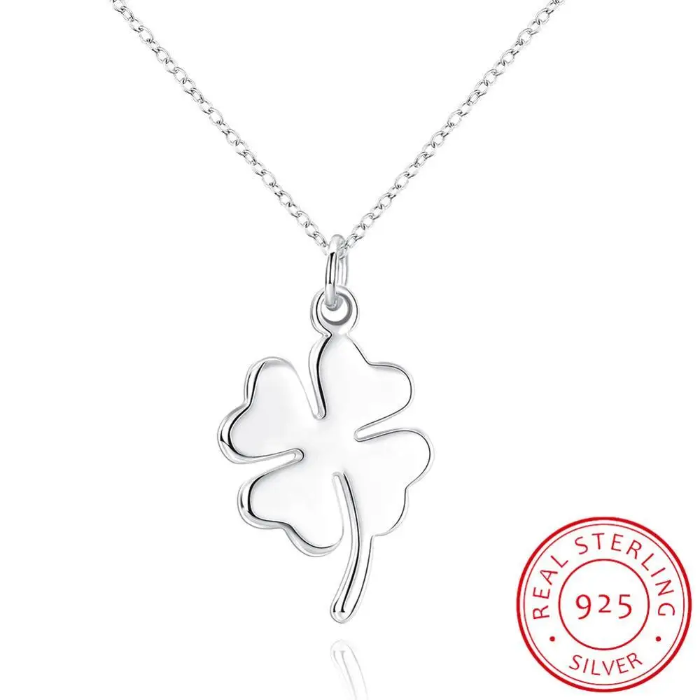 Authentic 925 Sterling Silver Four Leaf Clover Charm Necklace Ladies
