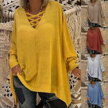 

2020 women Colorful Sweater top Fashion Women Loose Plus Size Solid Long Sleeve V-neck Pullover Tops Shirt Drop