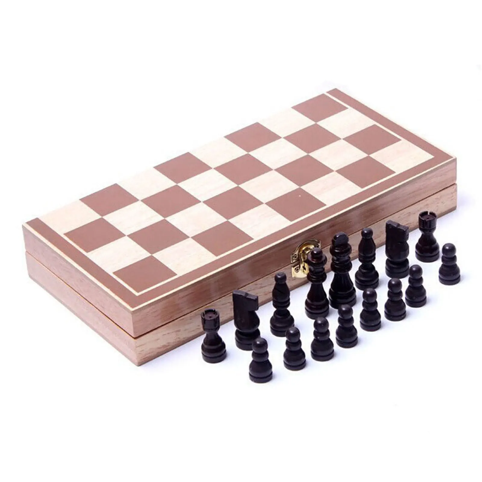 Kids Wooden Foldable International Chess Set Game Indoor Travel Chess Folding Chessboard Parent-child Interaction Family Party 1