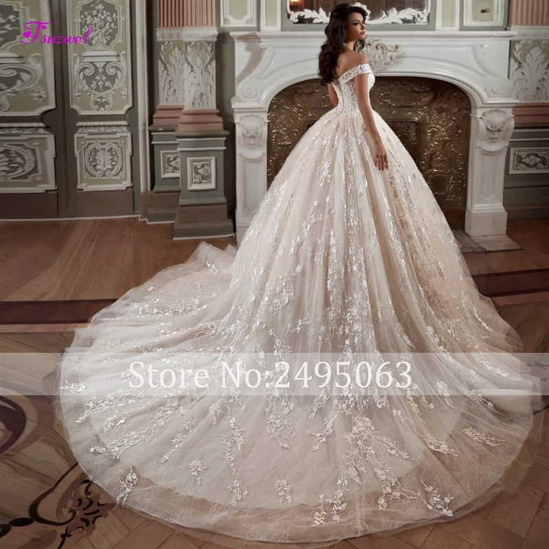 Fsuzwel Роскошные бисерные кружевной вырез лодочкой трапециевидной формы свадебные платья великолепное свадебное платье с аппликацией