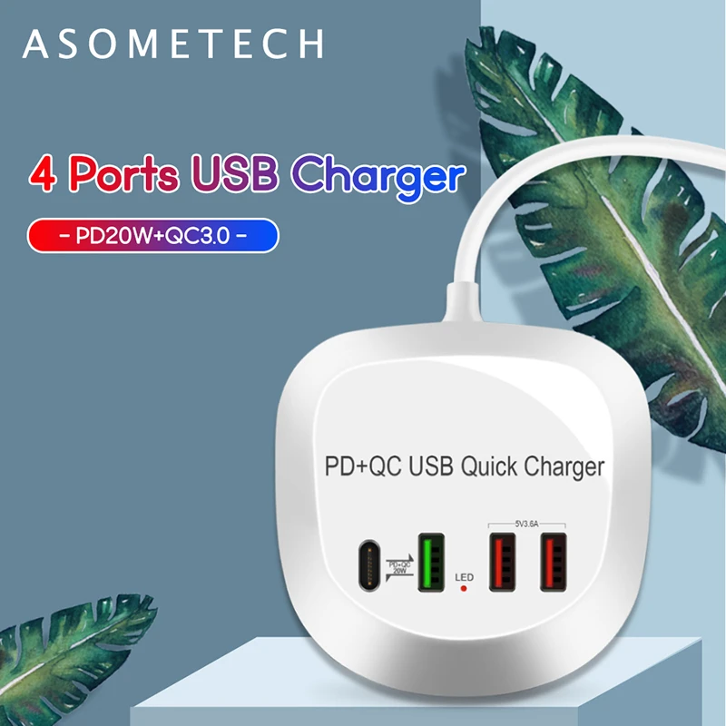 5v 3a usb c 4 Ports USB Charger Hub 20W PD QC3.0 Quick Charge 3.0 Phone Charger Fast Charge Adapter Station For iPhone Xiaomi Samsung Huawei usb charger 12v