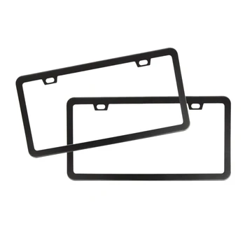 

2 Pcs License Plate Frames,2-Hole Stainless Steel Car Licenses Plate Covers Holders Frames for US Standard -Black
