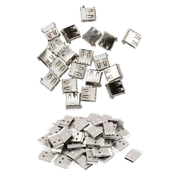 

75 Pcs Connector: 55 Pcs DIY USB 2.0 Type A Solder 4 Pin Male Plug Connector Socket Jack & 20 Pcs USB Female Type A 4-Pin DIP Ri