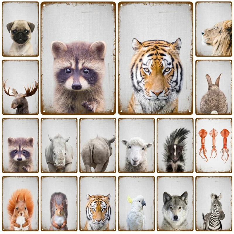 Милый тигр собака Ретро Паб Бар Украшение жестяной знак потертый шик домашний