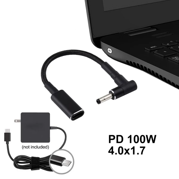 PD 100W 18.5-20V 4.0 x 1.7mm Elbow to USB-C/Type-C Adapter Nylon Braid Cable Connector Cable