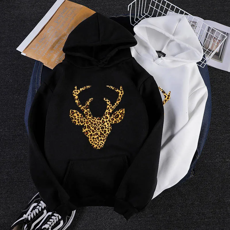 Women Hoodies Leopard Deer Print Hoodie Hooded Long Sleeve Hoodie Casual Pullover Sweatshirt Fleece Harajuku Hoodies With Pocket