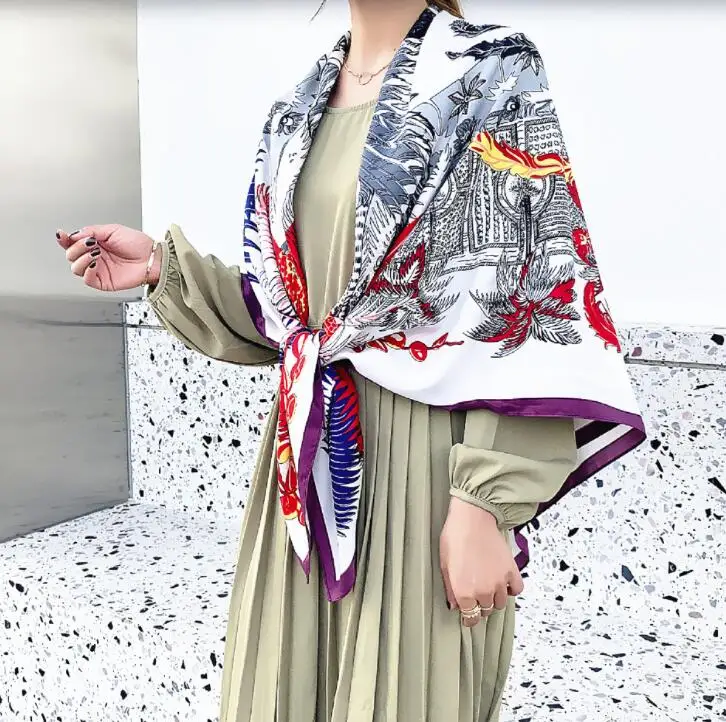 130cm New Phoenix Design Bandana Fashion Brand Scarf 100% Silk Square Scarf Shawl Women Kerchief Scarves For Ladies Hijab 4