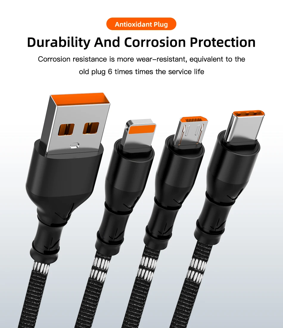 3 в 1 быстрая зарядка USB кабель для iPhone samsung Xiaomi 2.4A мульти зарядное устройство Micro USB 8 Pin кабель 2 в 1 телефон usb type C кабель