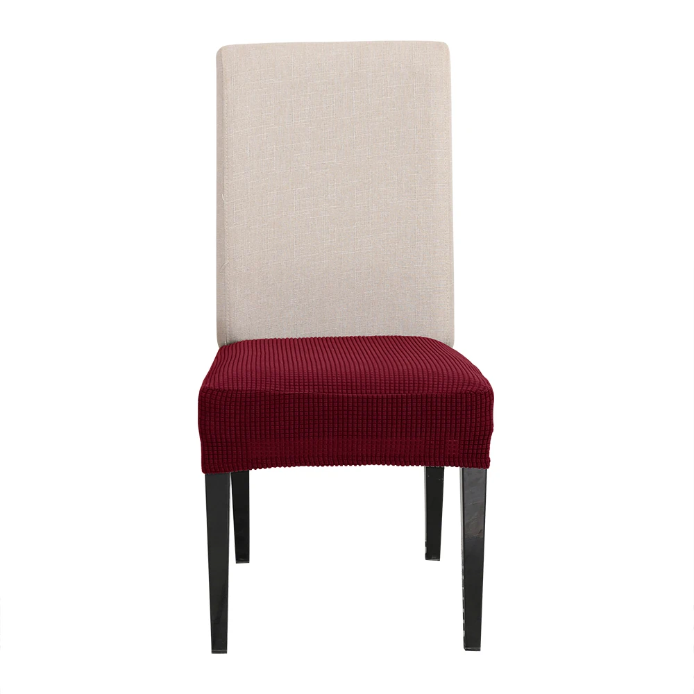 Hot Spandex Chair Cover Solid Color Dining Room Office Kitchen Elastic Chair Seat Cover Anti-dirty Chair Seat Protector Case New - Цвет: Wine red