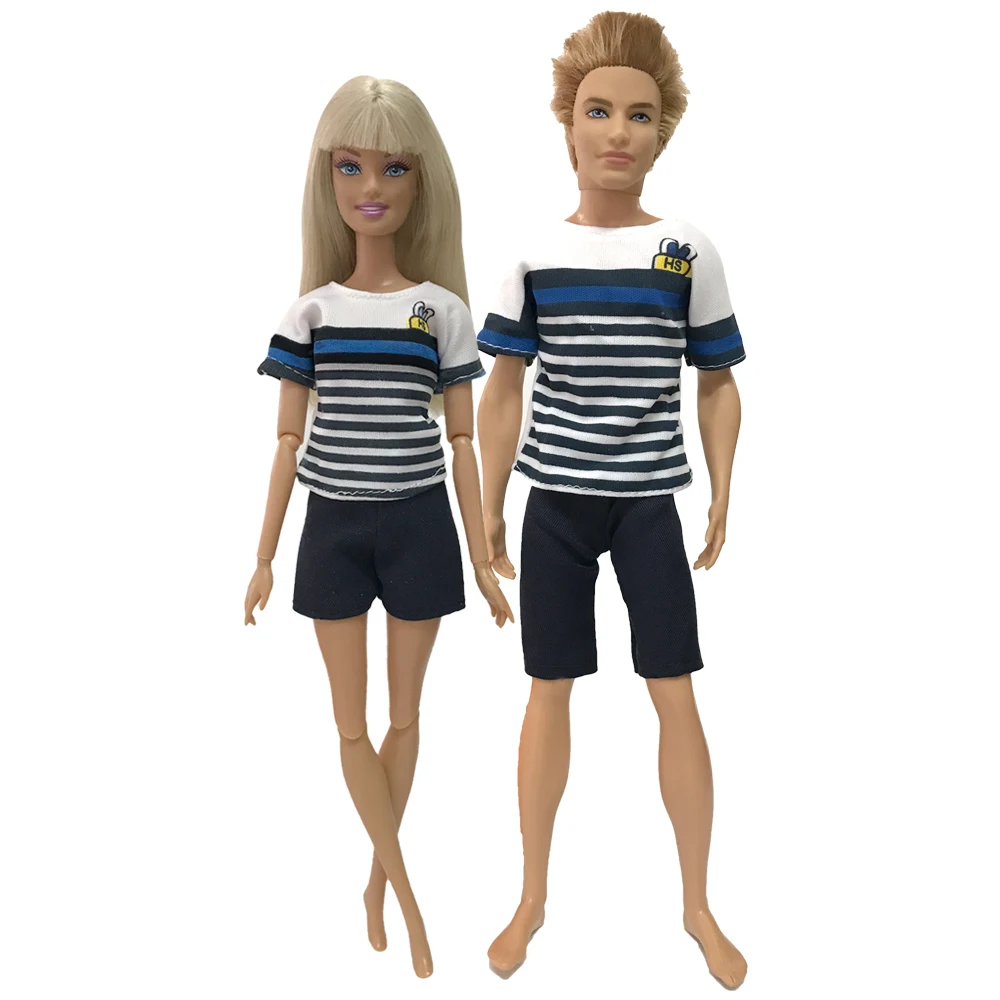 NK 2 Pcs /Set Daily Casual Couple Doll Dress For Barbie Doll Accessories Boy Girl Clothes Birthday Gift Toy For Ken Doll JJ