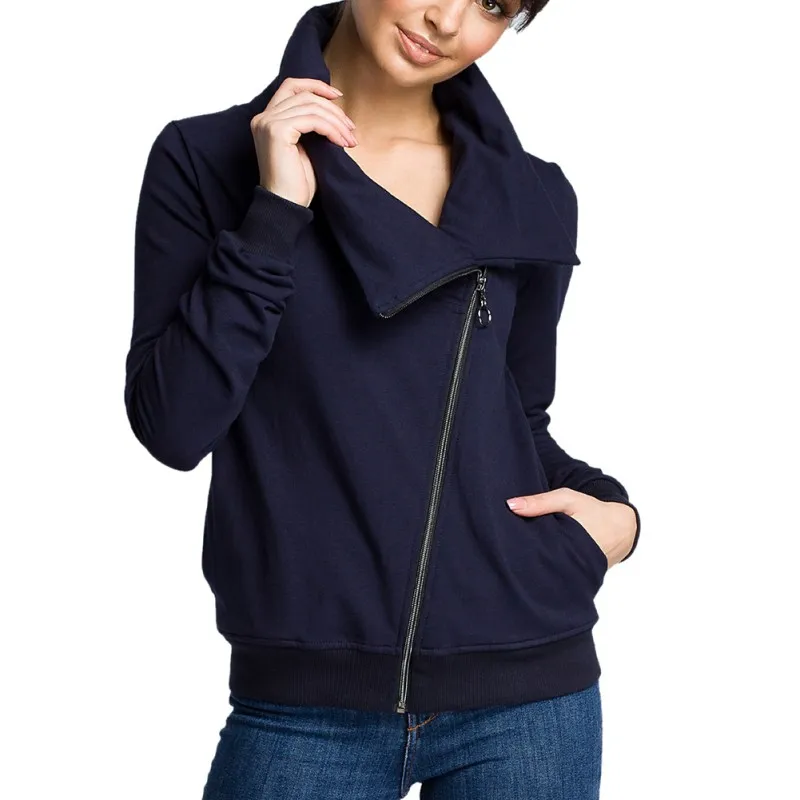 

2019 Autumn Winter New Temperament Jacket Women Fashion Pocket Zipper Outerwear Casual Solid Color Turtleneck Irregular Coat