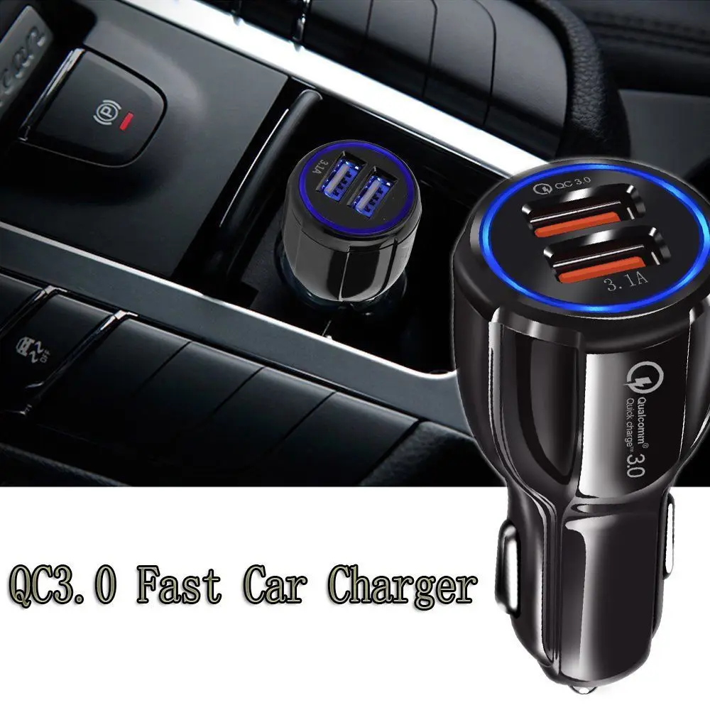 Универсальное автомобильное двойное зарядное устройство USB Quick Charge 3,0, зарядное устройство для мобильного телефона, 2 порта USB, быстрое автомобильное зарядное устройство, автомобильные аксессуары