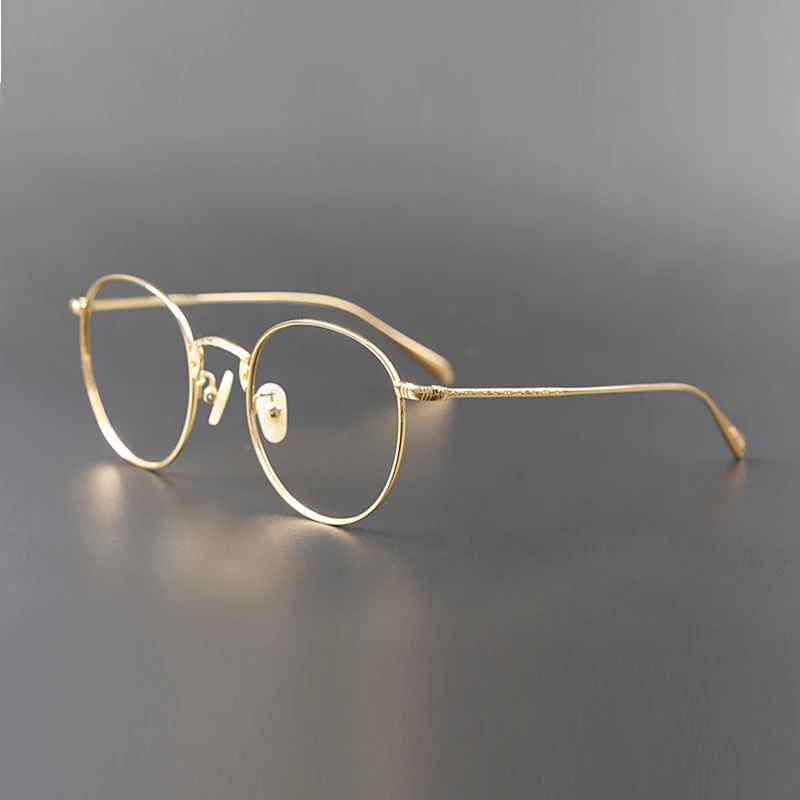 Чистая титановая оправа с ушками ретро круглые ультралегкие очки оправа женские очки для чтения роскошные очки по рецепту Золотые очки