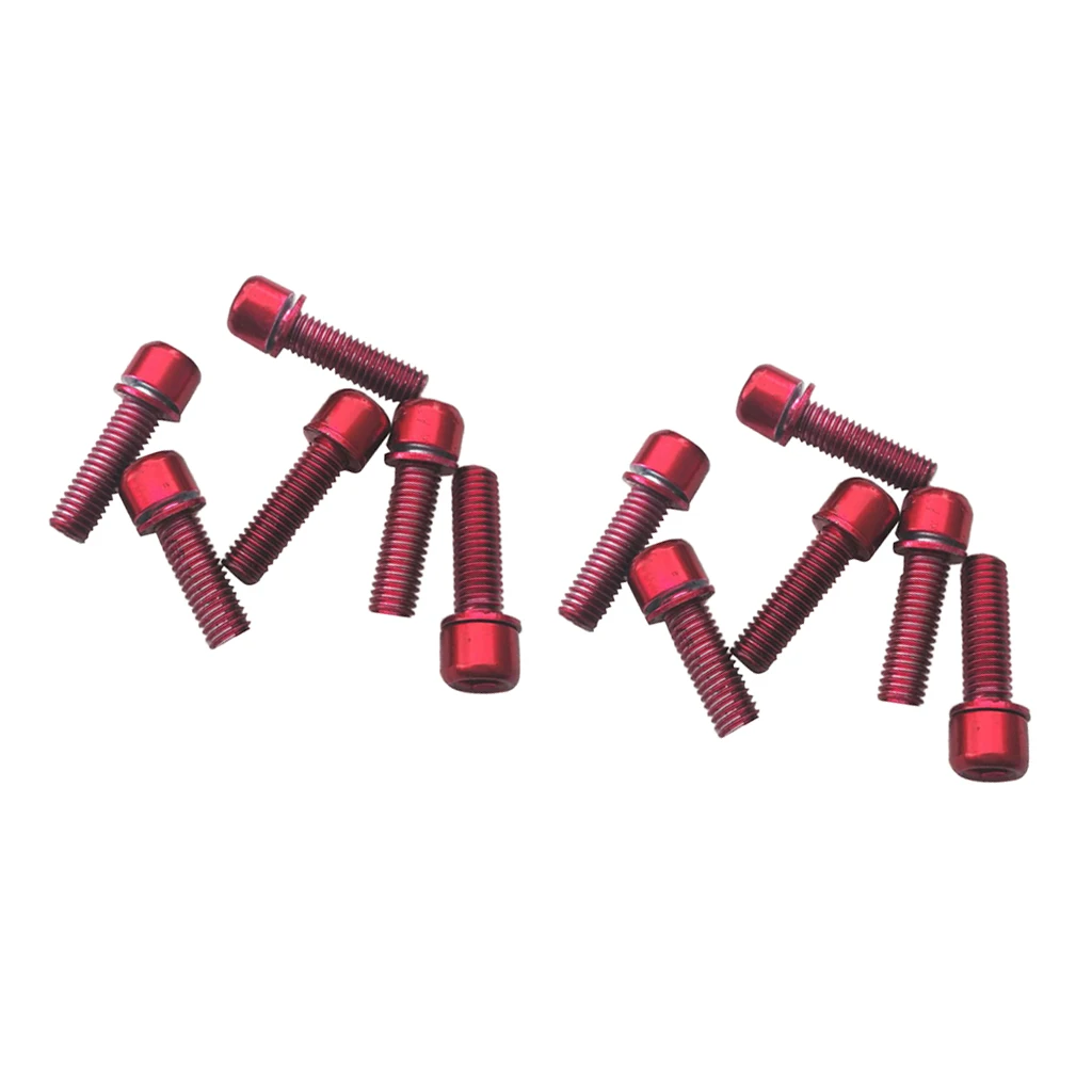 Pack of 12, M5x18mm Screws for MTB Road Bike Bicycle Disc Brake Caliper / Handlebar Stem - Red