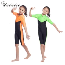 Слитный купальник контрастного цвета для девочек, мусульманский, арабский, короткий рукав, скромный купальник, одежда для плавания, детский купальник