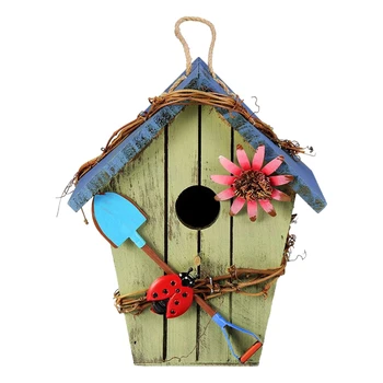 

Wooden Bird House Birdcage Colorful Painting Outdoor Garden Hanging Birds Cottage Feeder Eco-Friendly Crafts