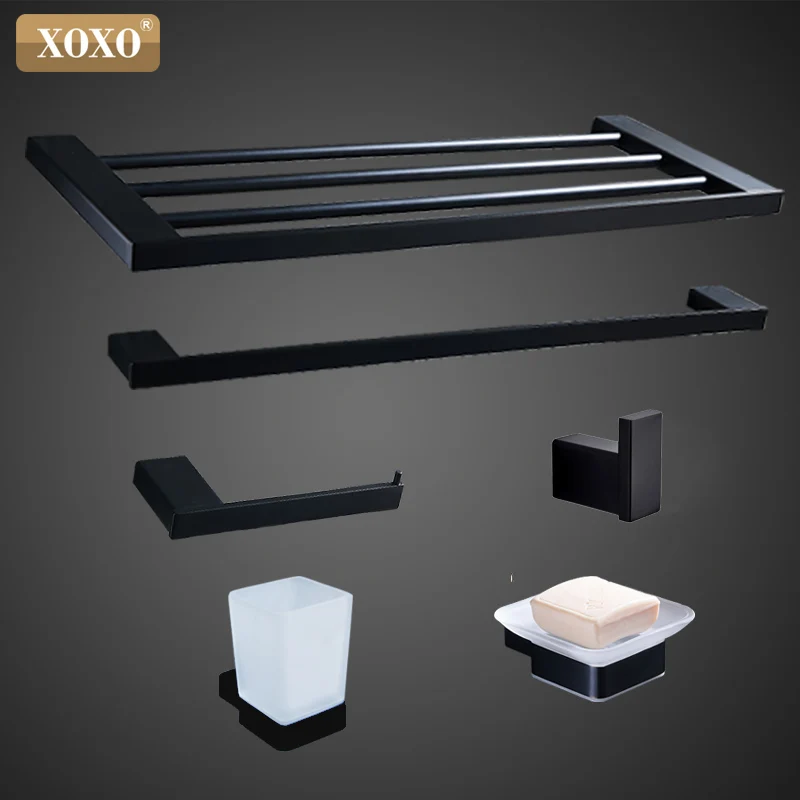 XOXO black stainless steel 304 towel ring robe hook toilet brush holder towel hang bathroom accessories sets of paper clips 4880