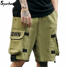 Шорты-карго в стиле хип-хоп, уличная одежда с вышитыми карманами, Харадзюку, шорты для бега, мешковатые летние мужские шорты из хлопка в стиле милитари