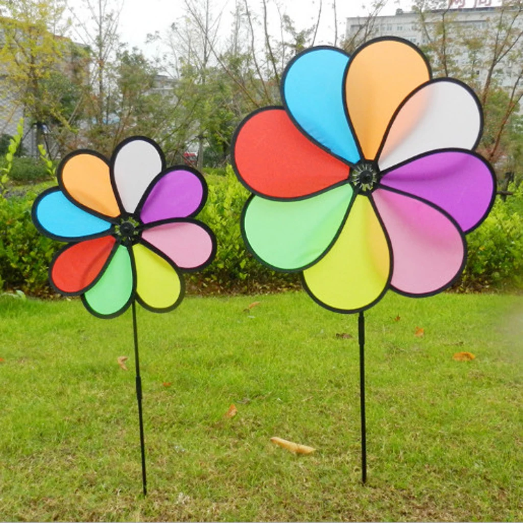 Rainbow Triple Wheel Spinner- Ground Stake Included - Colorful Wind Spinner for your Yard and Garden