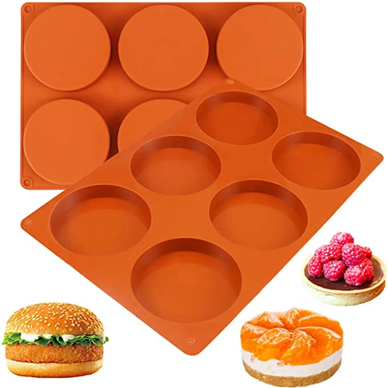 6 Cavity Large Round Disc Silicone Mold Resin Coaster Mould Non-Stick  Baking Molds For Cake Muffin Pan Mousse Dessert Chocolate