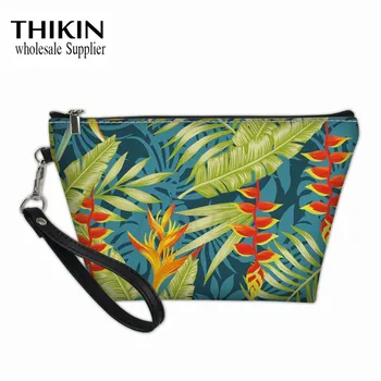 

THIKIN Plam Tree Printing Waterproof Cosmetic Bag for Women Tropical Style Makeup Organizer Bag Maleta Maquiagem Profissional