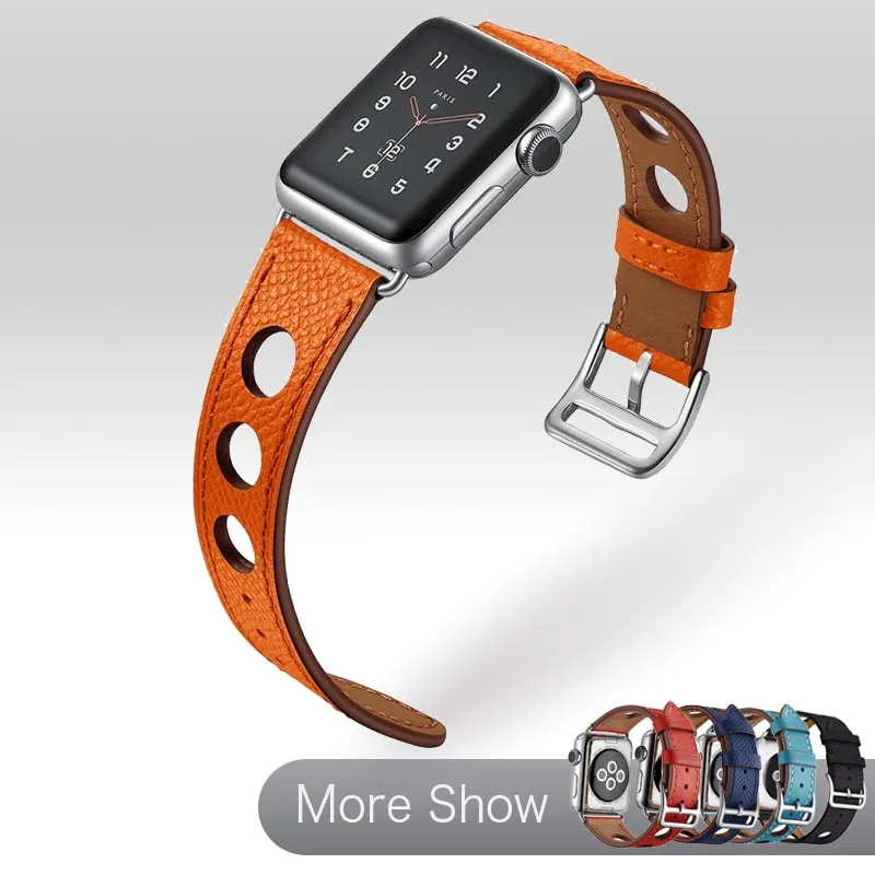 

Watch Strap For Apple Watch Series 5 4 3 44mm 40mm Genuine Leather Single Tour Watchband Accessories For Apple iWatch 3 42/38mm