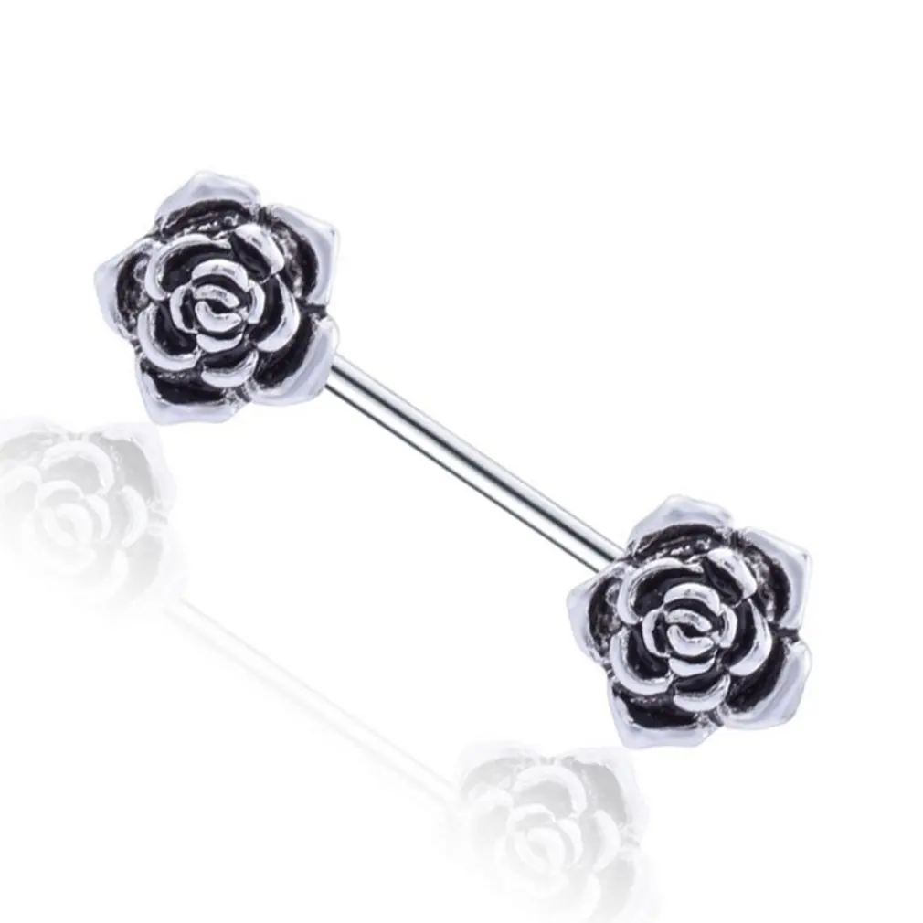 

Allergy-free Stainless Steel Nipple Ring Barbell Rose Shape Nipple Bar Tongue Rings Body Piercing Jewelry