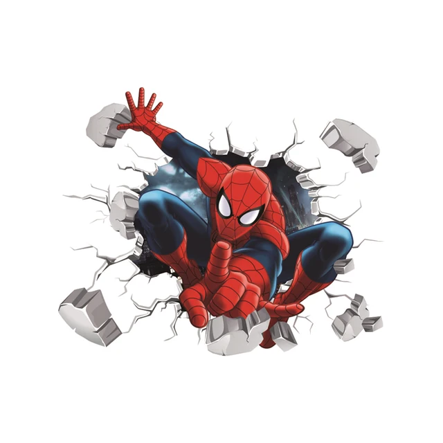 45*50cm hot 3d hole famous cartoon movie spiderman wall stickers for kids rooms boys gifts through wall decals home decor mural 14280