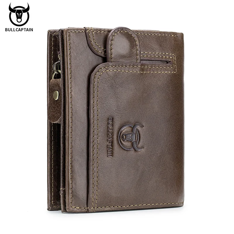 BULLCAPTAIN-Portefeuille Rfid 100% en cuir véritable pour homme, sac de rangement multifonctionnel, porte-monnaie, porte-cartes