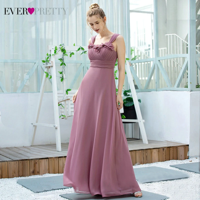 Dusty Pink Prom Dresses Ever Pretty Women Long A-line Chiffon Vestidos Elegant Sweetheart Evening Dresses Robe