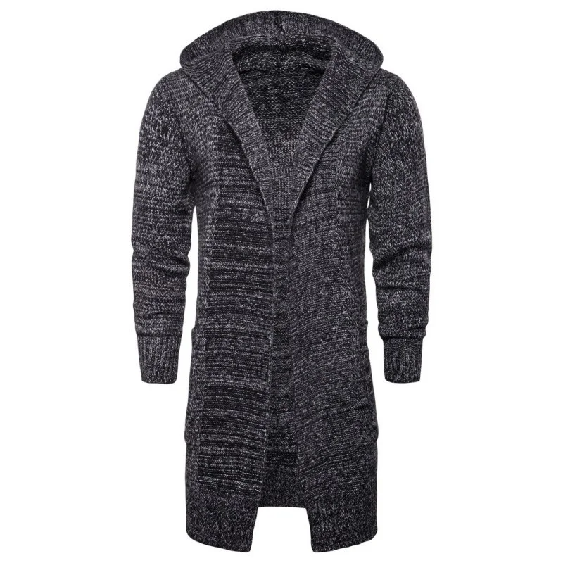 

New Autumn Thick V-Neck Mens Cardigan Knitted Solid Long Sweater Coat Hooded Pocket Outerwear Warm Slim Fit Long Sleeve Cardigan