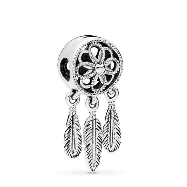 Original Pandora Charms Bracelet Leaf Feather Starfish Conch Shell Dreamcatcher Pendant for Women Bangle Dream Catcher Beads