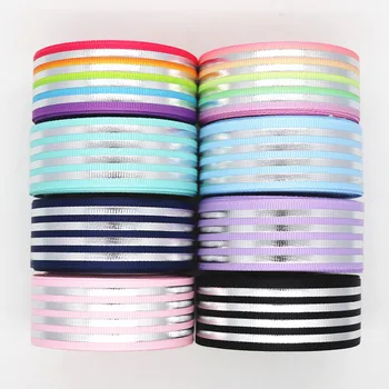 

5 Yards 1" 25MM Grosgrain Ribbon Silver Stripes Printed Ribbon For Hair Bows DIY Crafts Handmade Accessories M20012101