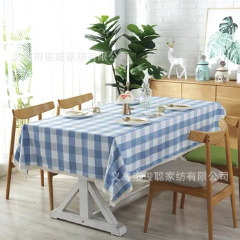 

American-Style Polyester Yarn Dyed Waterproof Plaid Lace Geometry Rectangular Dining Table Teapoy Table Table Cloth