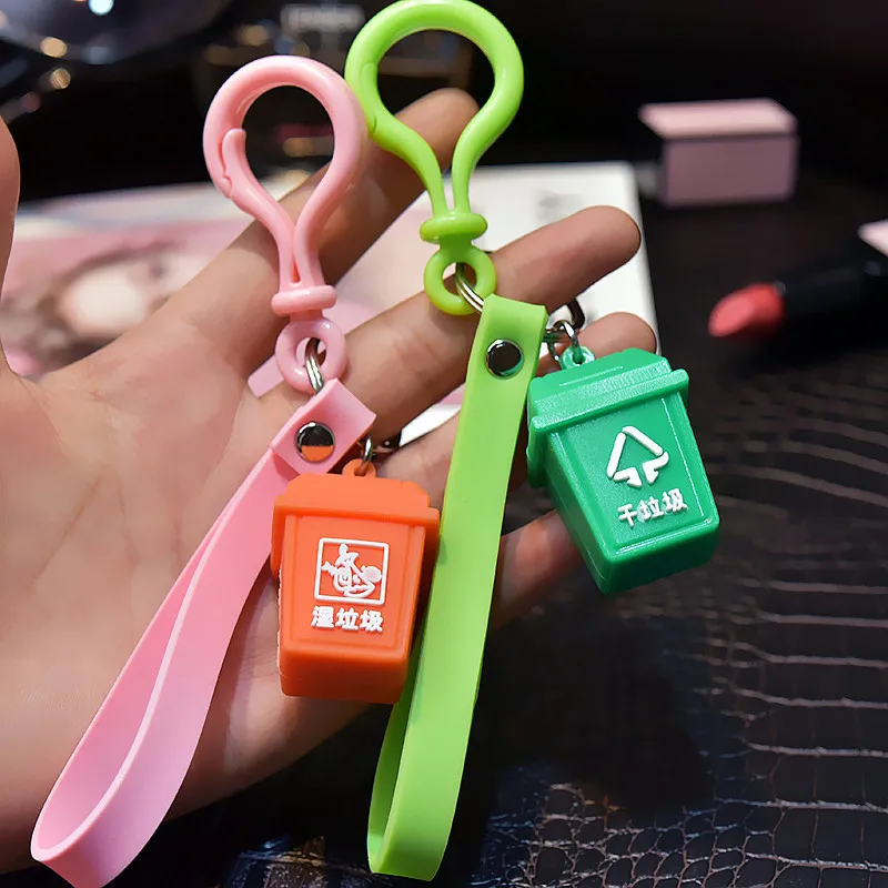 

New Fashion trash can keychain car Epoxy Key chain Ring Mini Garbage classification Charms Pendant Keychain Holder K2317