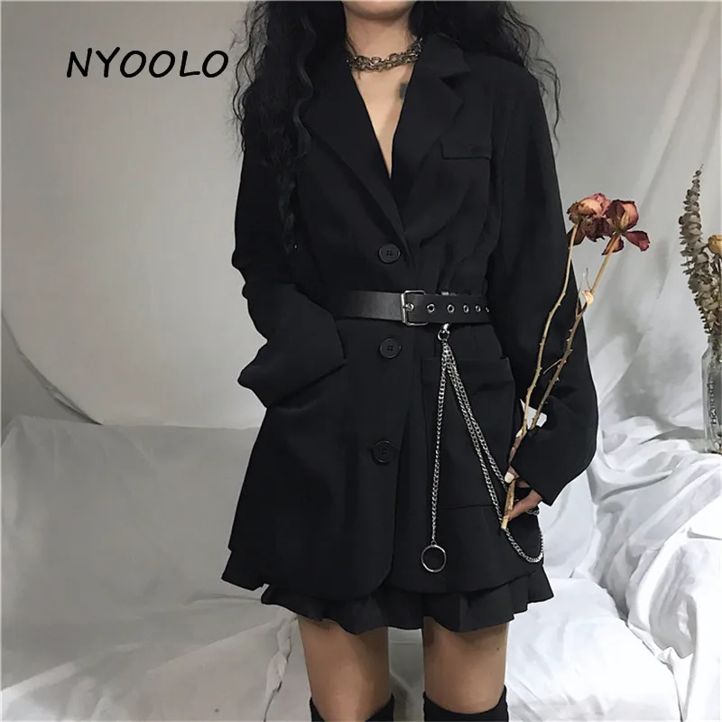 NYOOLO осенний однотонный элегантный Блейзер пояс новинка цепи однобортный Офисная Женская верхняя одежда пальто с длинными рукавами женская одежда