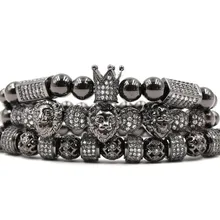 8 мм 3 компл./лот tv432 серебро золото голова льва в короне медь микро проложить cz Циркон кубический цирконий браслет регулируется очаровательный браслет