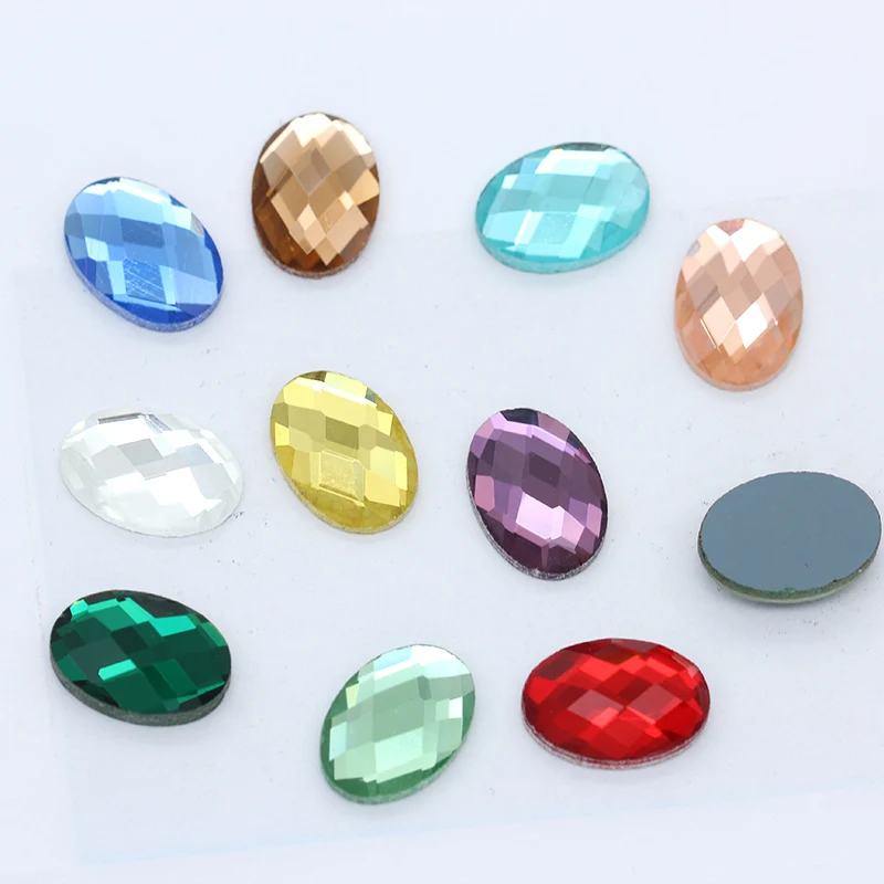 

20p 10x14mm Oval Color Glass stone Foiled Flatback Non-Hotfix faceted crystal rhinestones Jewels Cabochon button Scrapbook craft