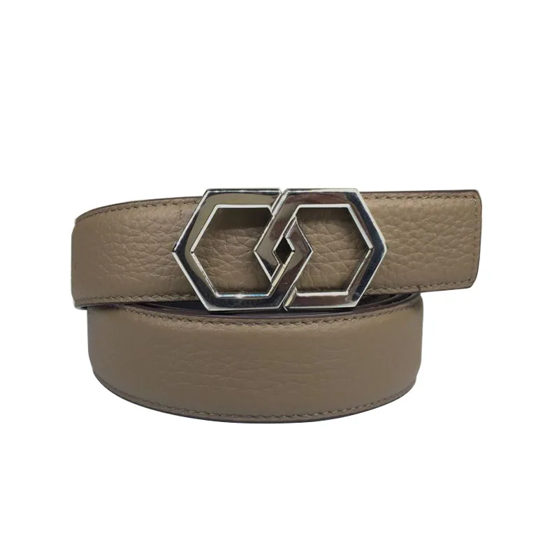 Silver Color Buckle Натуральная кожа роскошный шестигранник личи кожаный ремень для мужчин и женщин шикарный Пряжка из нержавеющей стали коровья кожа желтый ремень - Цвет: Silver Color Buckle
