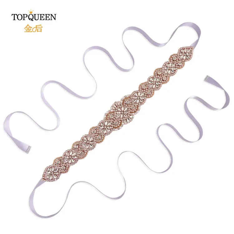 TOPQUEEN, S161B-RG, розовое золото, свадебный пояс, стразы, бисер, пояс, стразы, пояс для свадебного платья, свадебный пояс - Цвет: lavender