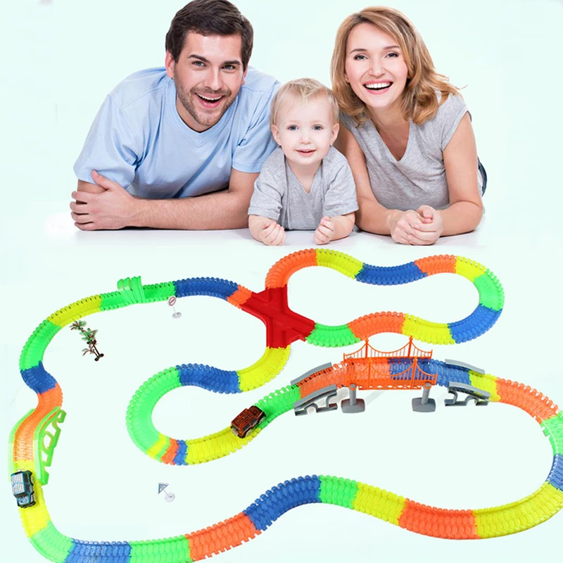 

220-440pcs Glow Race Tracks Electric Diecast Car Toys LED Rail Car Flexible Racing Tracks Toys for Children Gifts